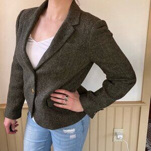 J. Crew Dark Gray Green Schoolboy Blazer Sleeves Lining Size S/M Donegal Tweed
